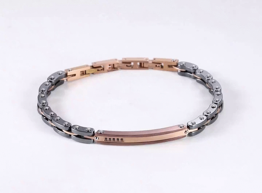 BSS1157 STAINLESS STEEL & HEMATITE BRACELET WITH CZ
