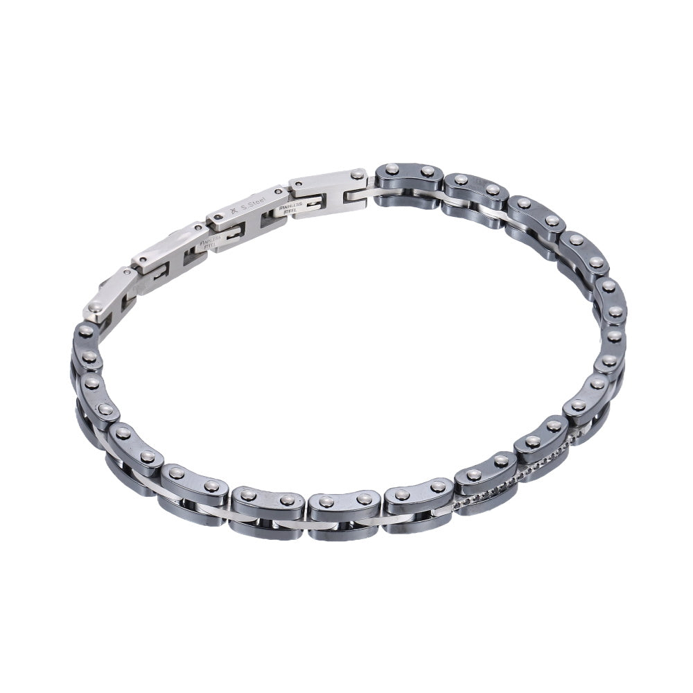 BSS1159 STAINLESS STEEL & HEMATITE BRACELET WITH CZ