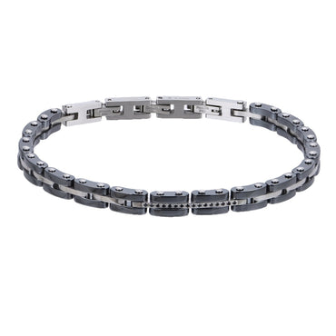 BSS1159 STAINLESS STEEL & HEMATITE BRACELET WITH CZ