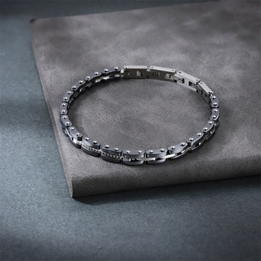 BSS1159 STAINLESS STEEL & HEMATITE BRACELET WITH CZ