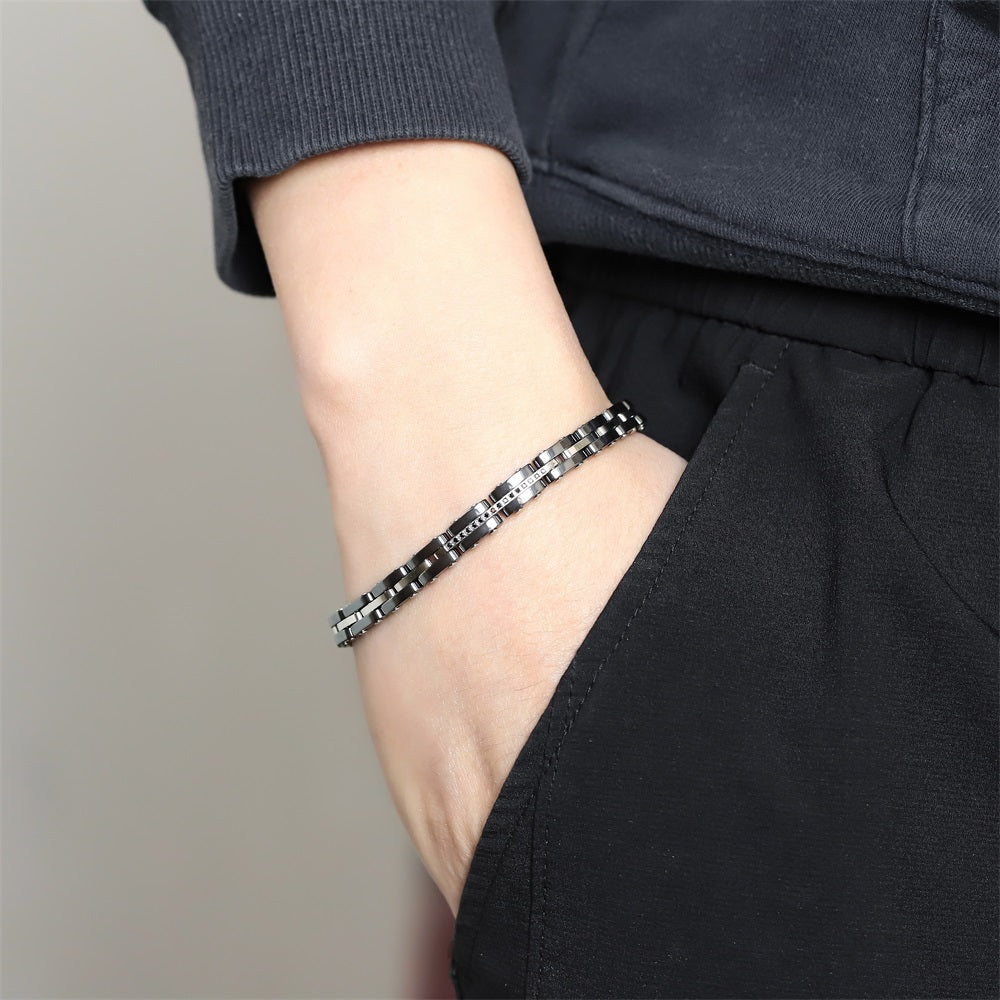 BSS1159 STAINLESS STEEL & HEMATITE BRACELET WITH CZ