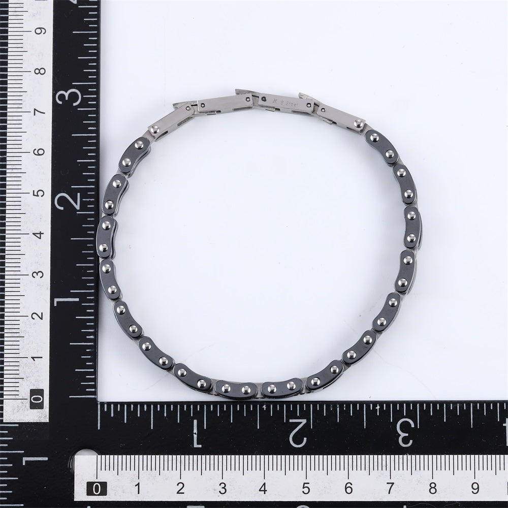 BSS1159 STAINLESS STEEL & HEMATITE BRACELET WITH CZ