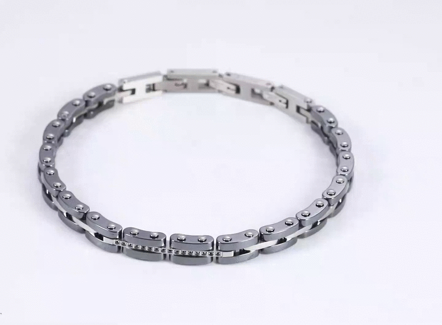 BSS1159 STAINLESS STEEL & HEMATITE BRACELET WITH CZ