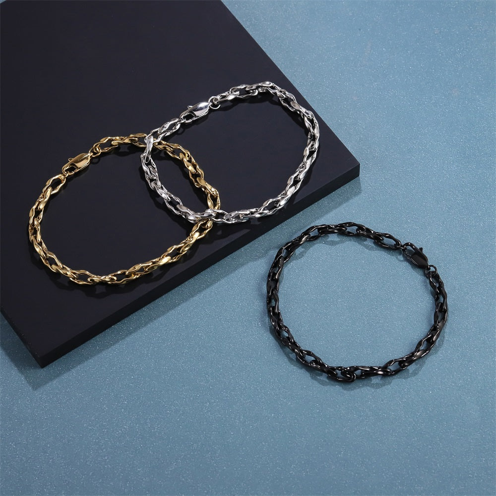 BSS1170 STAINLESS STEEL ORGANIC OVAL SHAPE CHAIN BRACELET