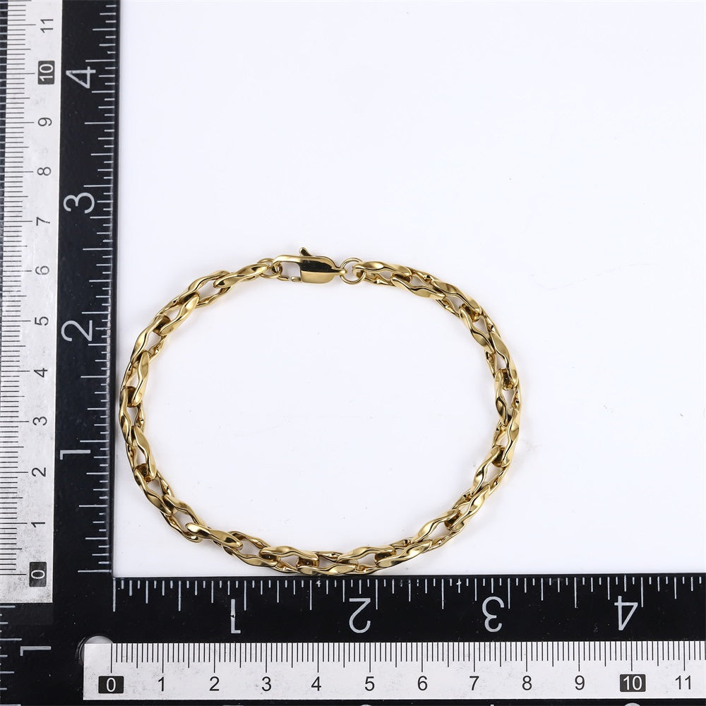 BSS1170 STAINLESS STEEL ORGANIC OVAL SHAPE CHAIN BRACELET