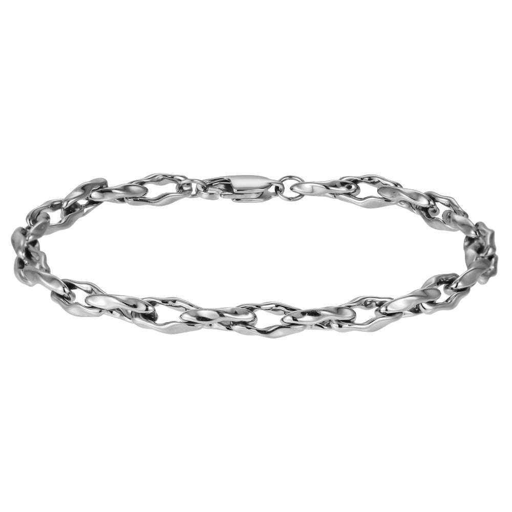 BSS1170 STAINLESS STEEL ORGANIC OVAL SHAPE CHAIN BRACELET