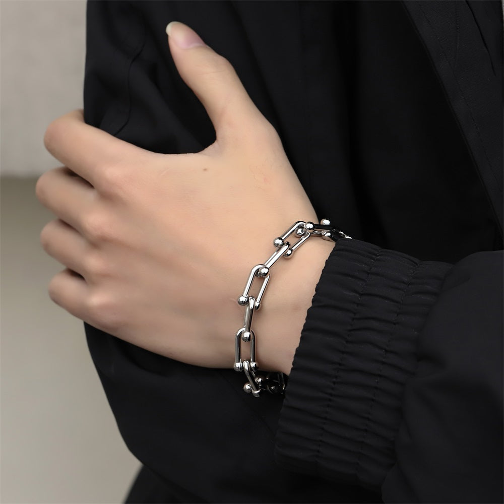 BSS1172 STAINLESS STEEL CHUNKY U-SHAPE HORSE SHOE CHAIN BRACELET