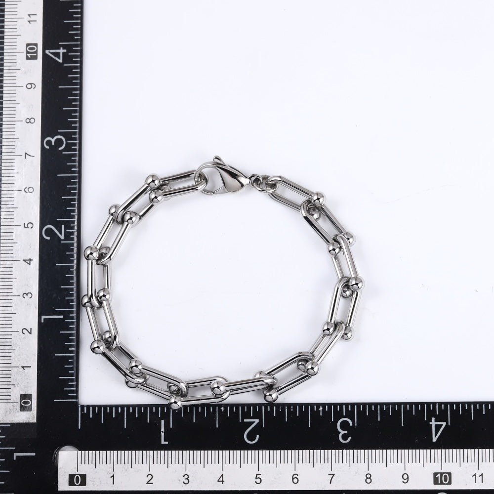 BSS1172 STAINLESS STEEL CHUNKY U-SHAPE HORSE SHOE CHAIN BRACELET