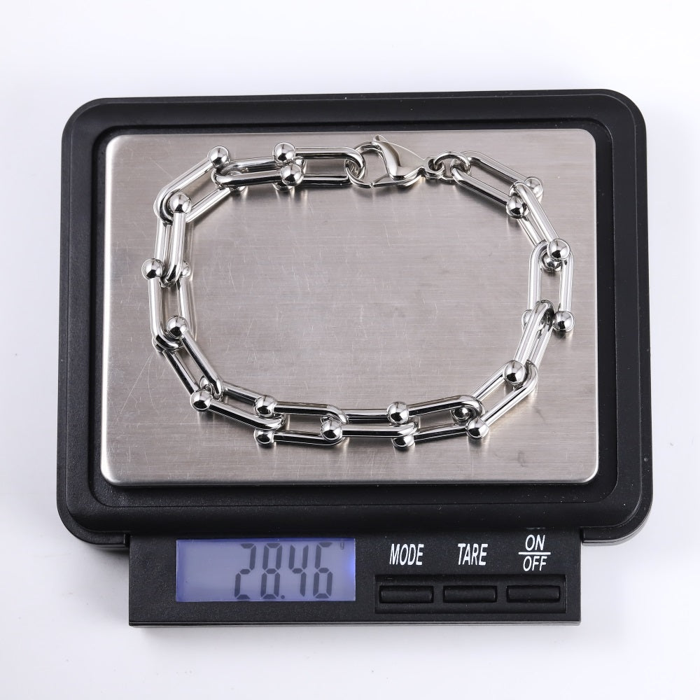 BSS1172 STAINLESS STEEL CHUNKY U-SHAPE HORSE SHOE CHAIN BRACELET