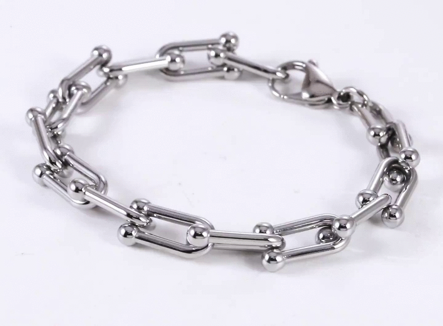 BSS1172 STAINLESS STEEL CHUNKY U-SHAPE HORSE SHOE CHAIN BRACELET