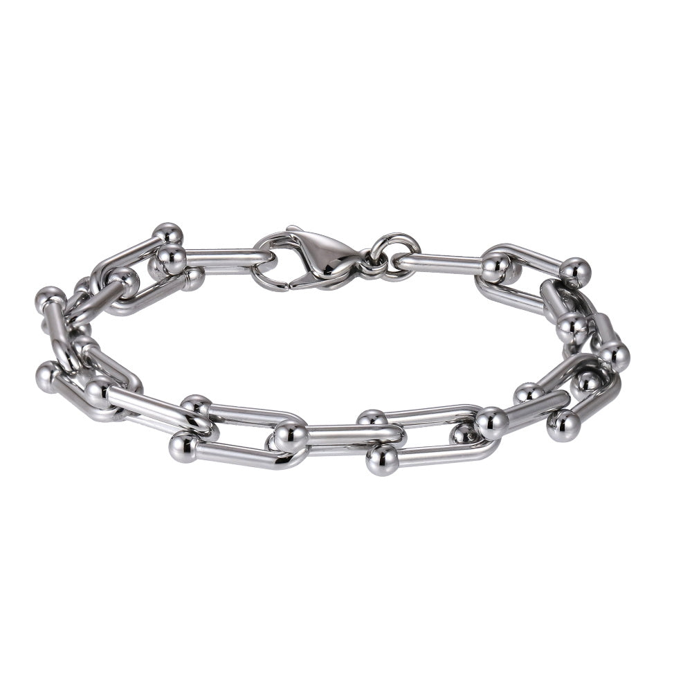 BSS1172 STAINLESS STEEL CHUNKY U-SHAPE HORSE SHOE CHAIN BRACELET