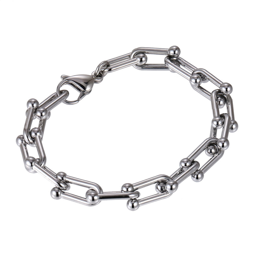 BSS1172 STAINLESS STEEL CHUNKY U-SHAPE HORSE SHOE CHAIN BRACELET
