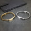 BSS1174 STAINLESS STEEL BOX CHAIN BRACELET WITH ID PLATE&CZ