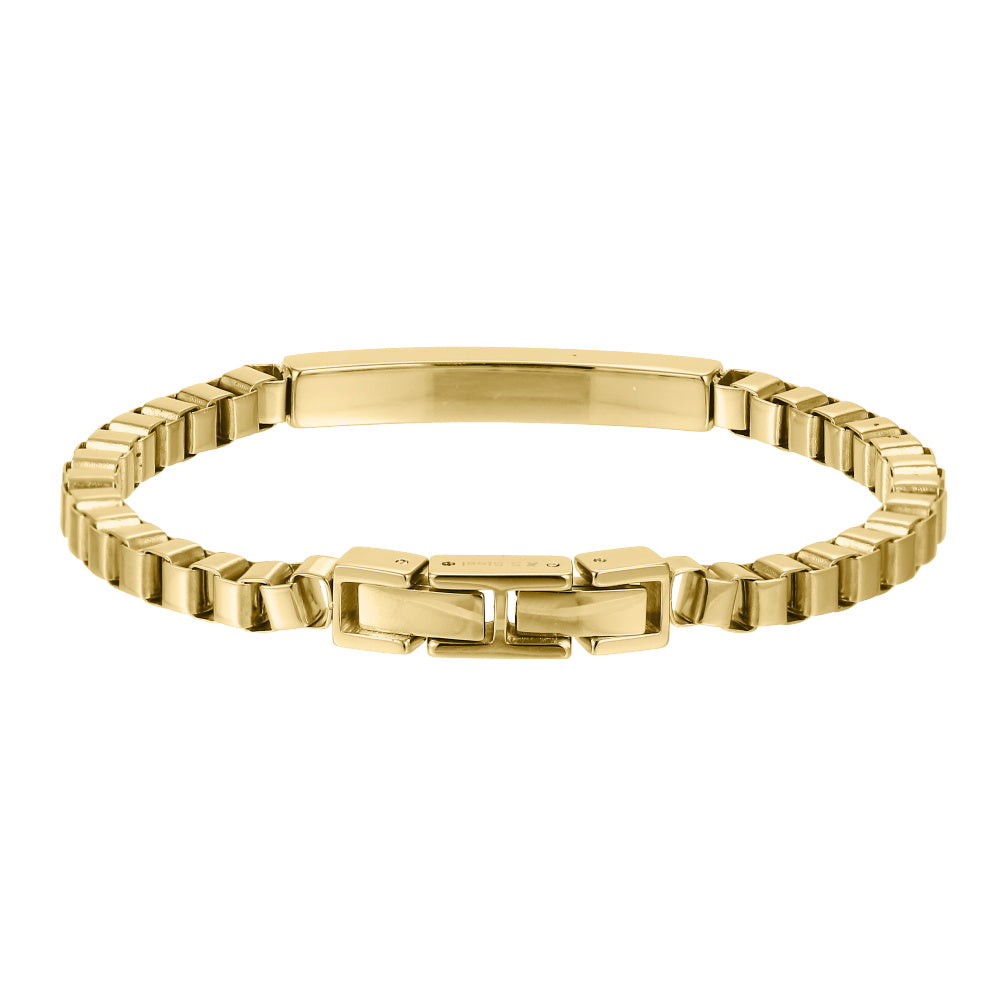 BSS1174 STAINLESS STEEL BOX CHAIN BRACELET WITH ID PLATE&CZ