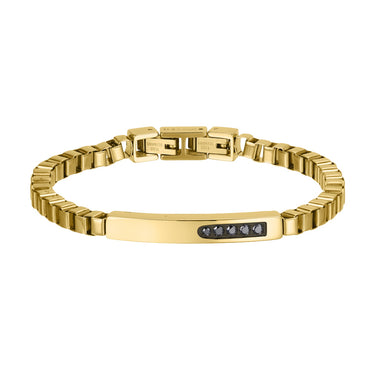 BSS1174 STAINLESS STEEL BOX CHAIN BRACELET WITH ID PLATE&CZ