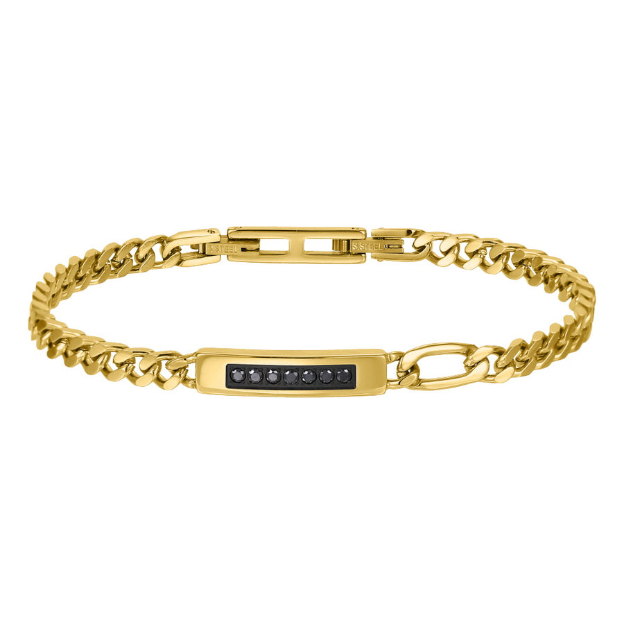 BSS1176 STAINLESS STEEL CURB CHAIN BRACELET WITH ID PLATE&CZ