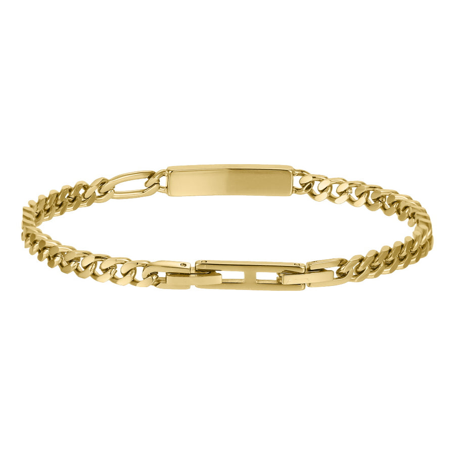 BSS1176 STAINLESS STEEL CURB CHAIN BRACELET WITH ID PLATE&CZ
