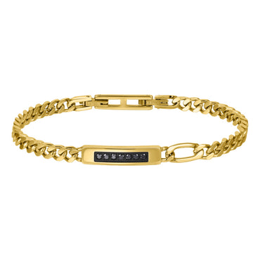 BSS1176 STAINLESS STEEL CURB CHAIN BRACELET WITH ID PLATE&CZ