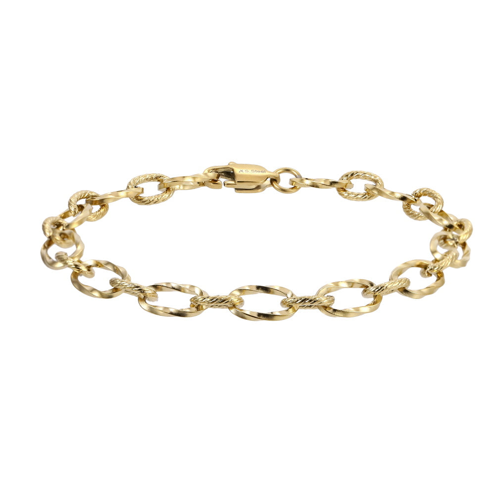BSS1184 STAINLESS STEEL TWISTED OVAL CHAIN BRACELET