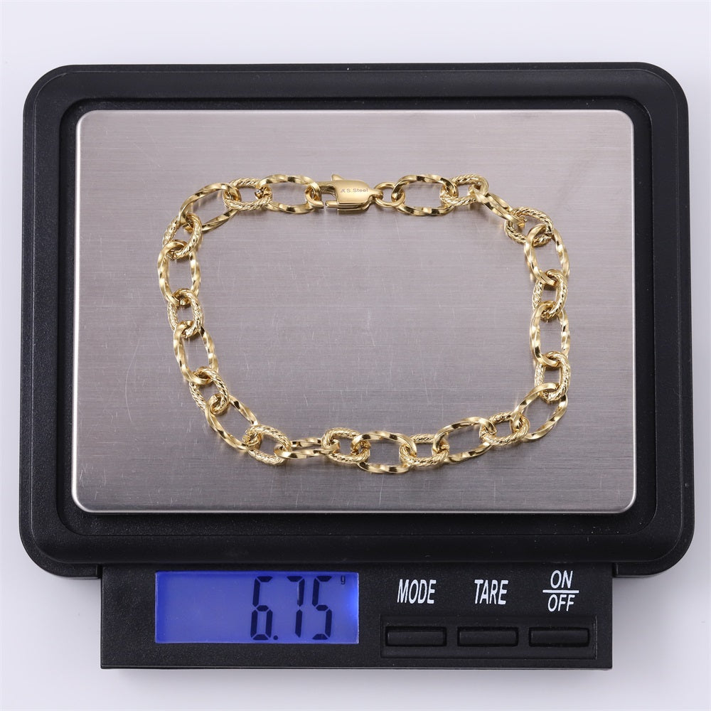 BSS1184 STAINLESS STEEL TWISTED OVAL CHAIN BRACELET