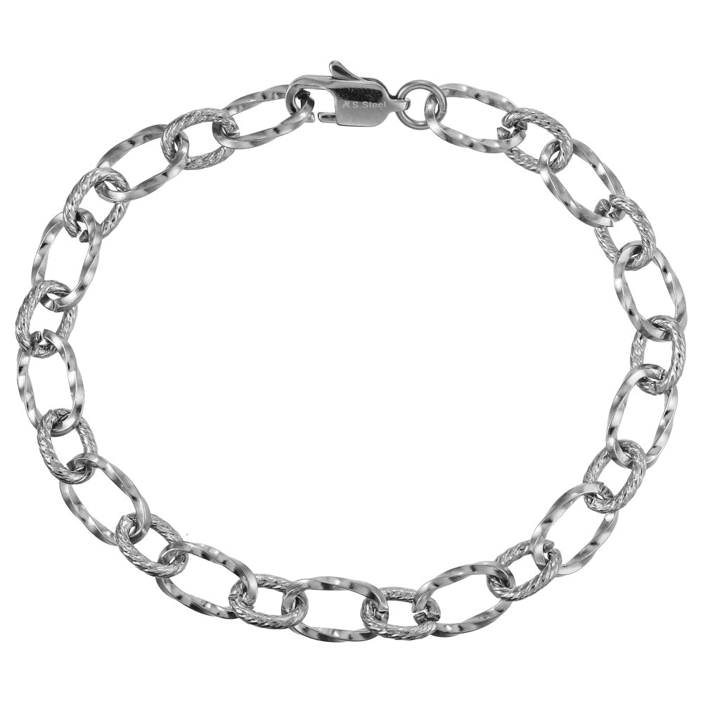 BSS1184 STAINLESS STEEL TWISTED OVAL CHAIN BRACELET