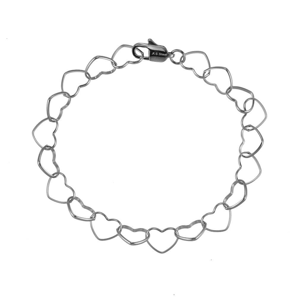BSS1187 STAINLESS STEEL HEART CHAIN BRACELET