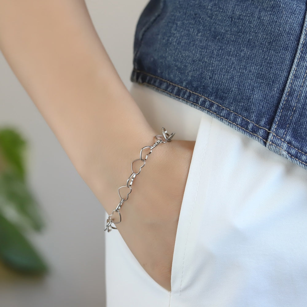 BSS1187 STAINLESS STEEL HEART CHAIN BRACELET