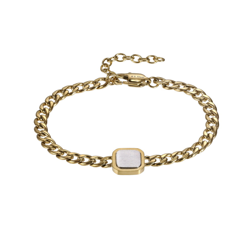 BSS1194 STAINLESS STEEL BRACELET WITH SQUARE CHARM