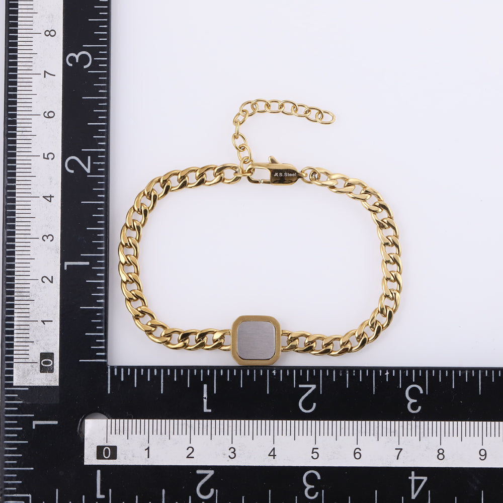BSS1194 STAINLESS STEEL BRACELET WITH SQUARE CHARM
