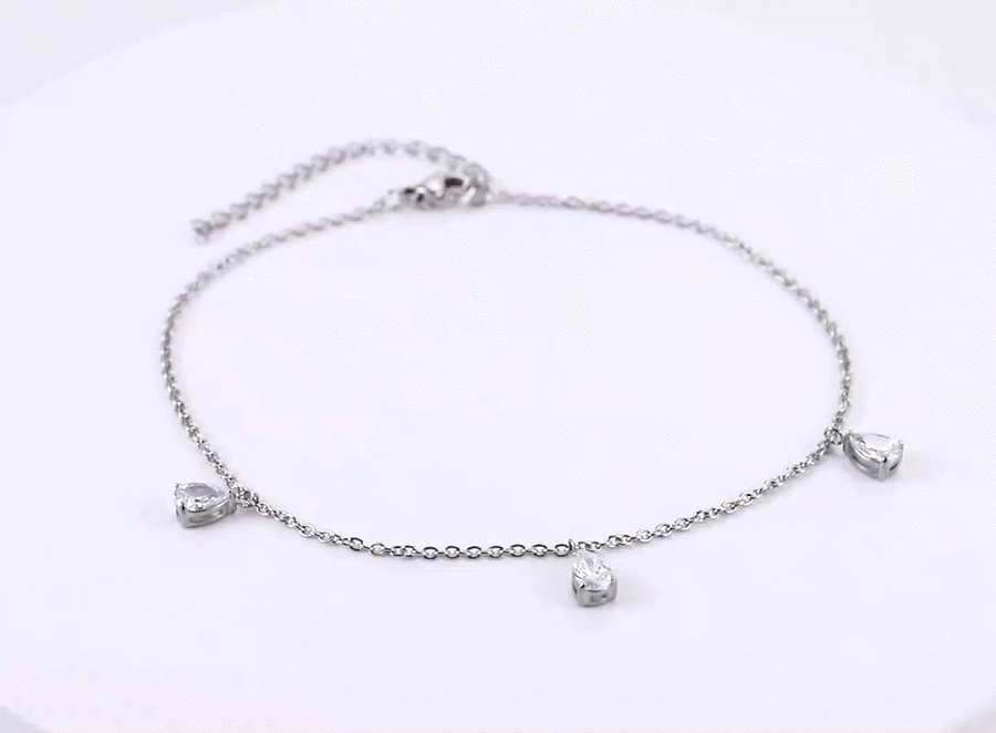BSS1195 STAINLESS STEEL ANKLET WITH PEAR CZ