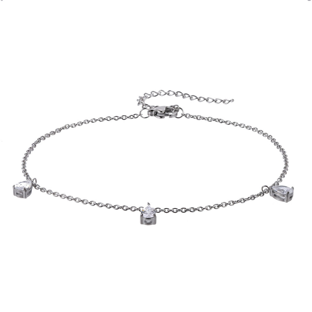 BSS1195 STAINLESS STEEL ANKLET WITH PEAR CZ