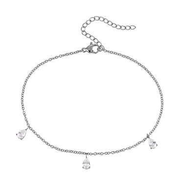 BSS1195 STAINLESS STEEL ANKLET WITH PEAR CZ