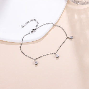 BSS1195 STAINLESS STEEL ANKLET WITH PEAR CZ