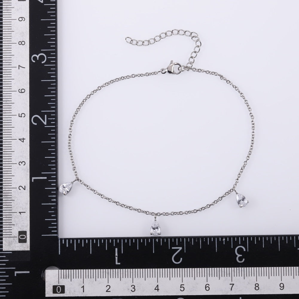 BSS1195 STAINLESS STEEL ANKLET WITH PEAR CZ