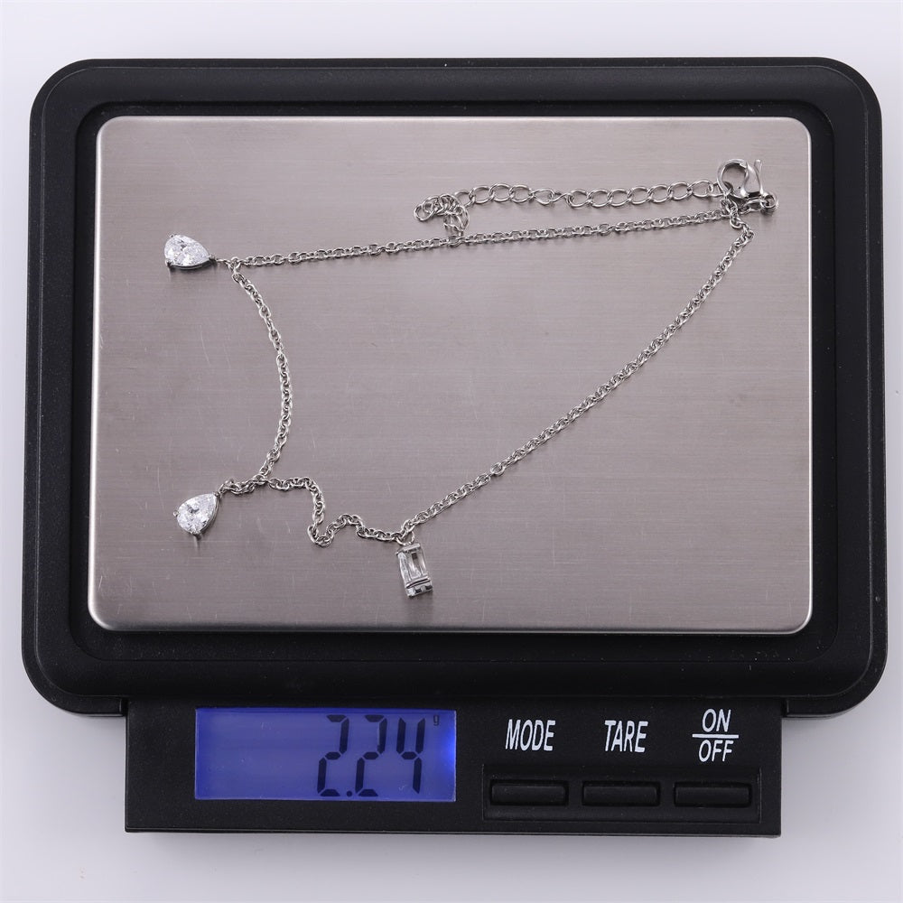 BSS1195 STAINLESS STEEL ANKLET WITH PEAR CZ