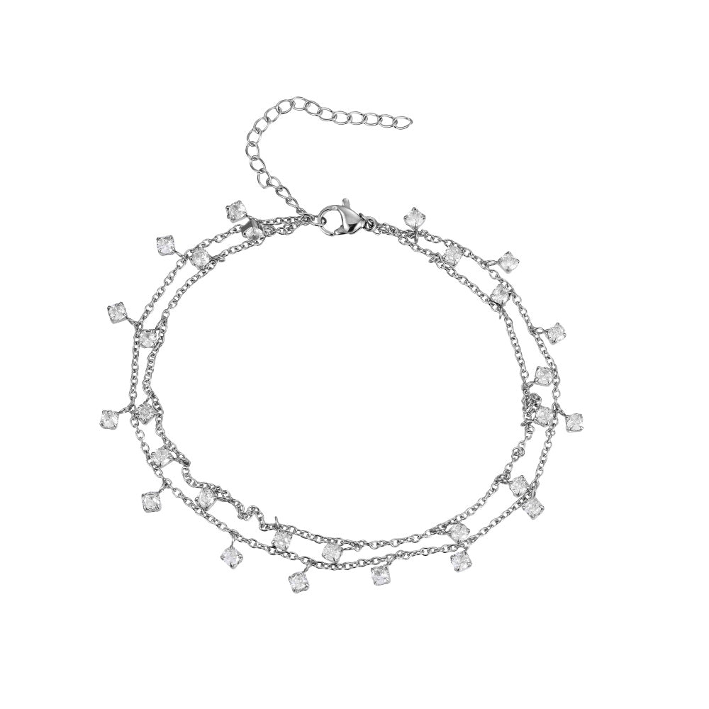 BSS1196 STAINLESS STEEL ANKLET WITH ROUND CZ