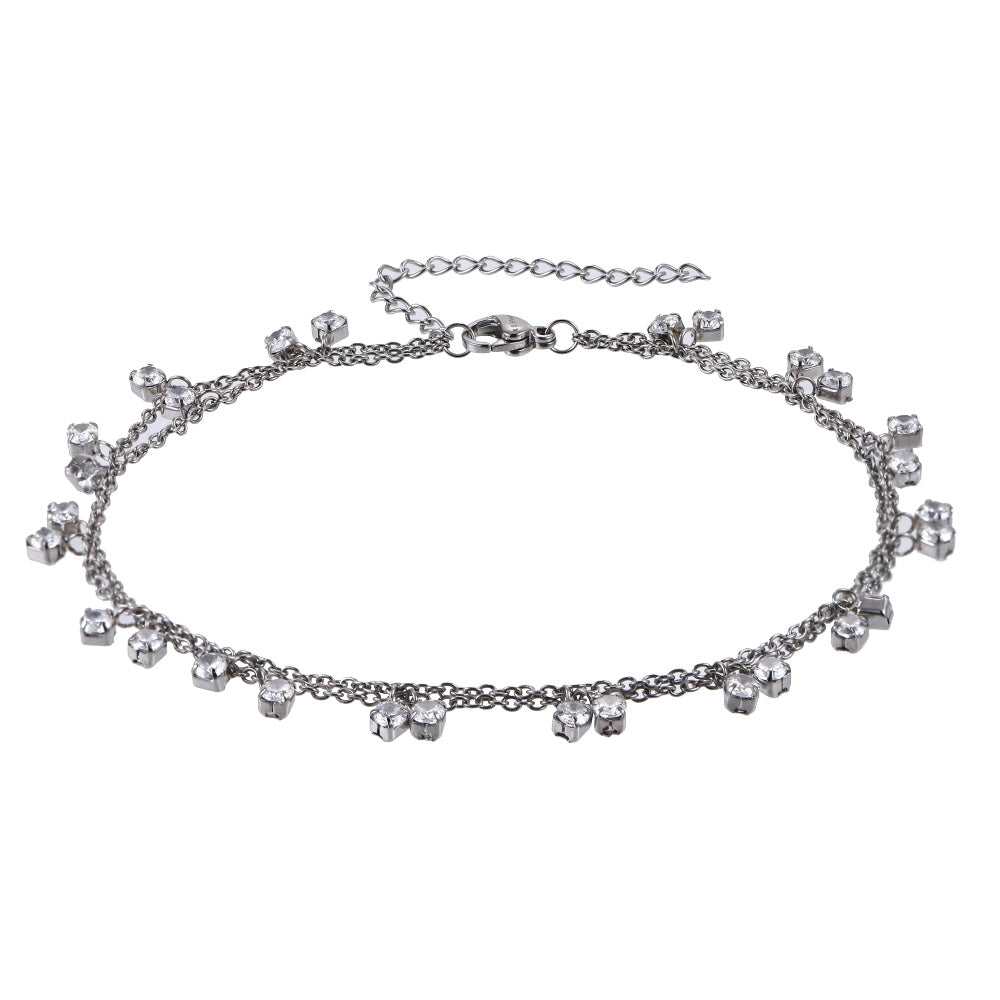 BSS1196 STAINLESS STEEL ANKLET WITH ROUND CZ