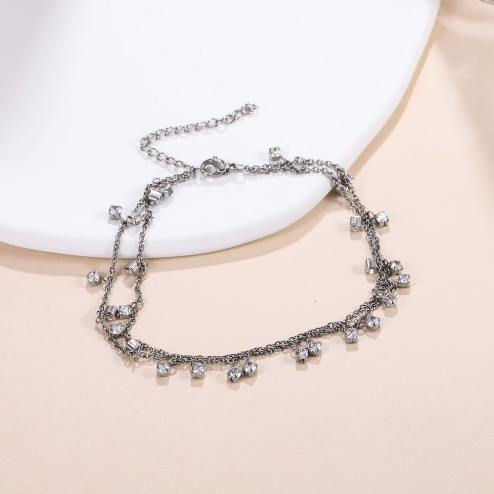 BSS1196 STAINLESS STEEL ANKLET WITH ROUND CZ