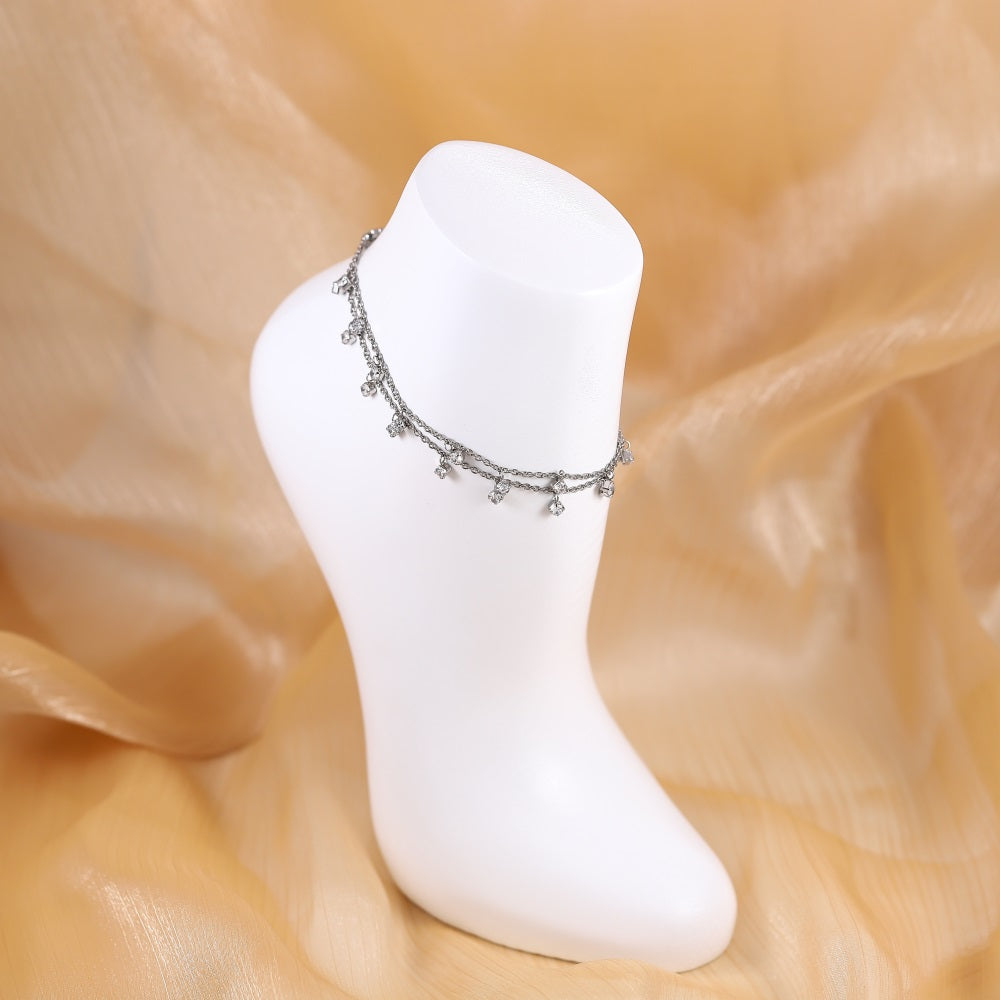 BSS1196 STAINLESS STEEL ANKLET WITH ROUND CZ