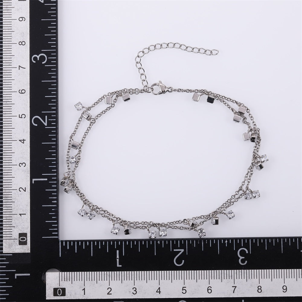 BSS1196 STAINLESS STEEL ANKLET WITH ROUND CZ