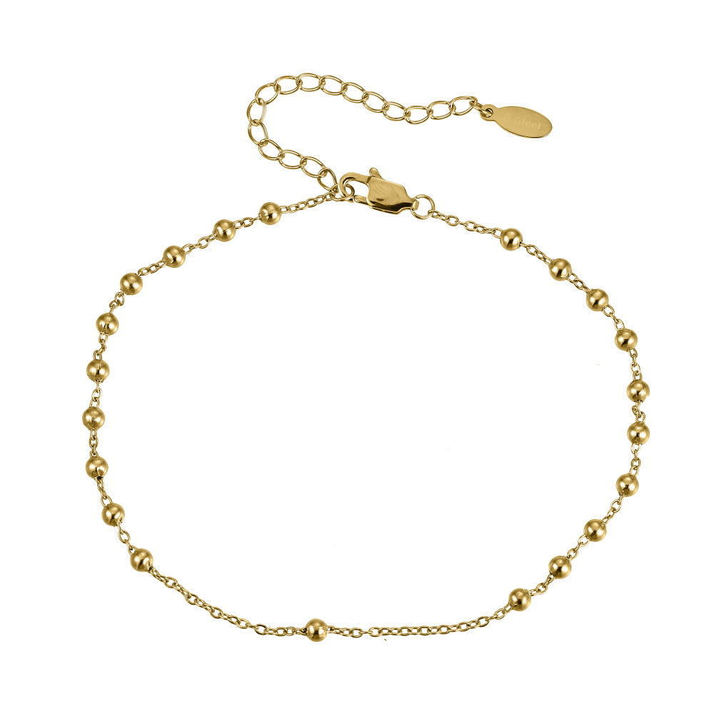 BSS1198 STAINLESS STEEL 3MM BALL AND FLAT CABLE CHAIN ANKLET