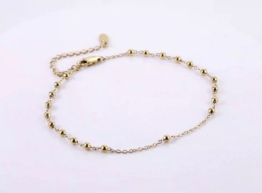 BSS1198 STAINLESS STEEL 3MM BALL AND FLAT CABLE CHAIN ANKLET