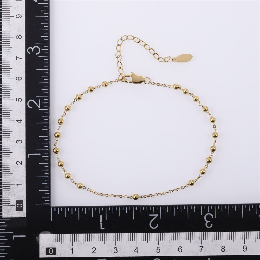 BSS1198 STAINLESS STEEL 3MM BALL AND FLAT CABLE CHAIN ANKLET