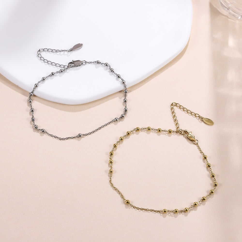 BSS1198 STAINLESS STEEL 3MM BALL AND FLAT CABLE CHAIN ANKLET