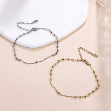 BSS1198 STAINLESS STEEL 3MM BALL AND FLAT CABLE CHAIN ANKLET