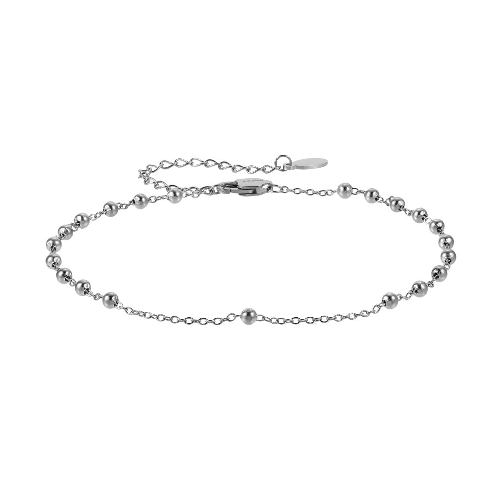BSS1198 STAINLESS STEEL 3MM BALL AND FLAT CABLE CHAIN ANKLET