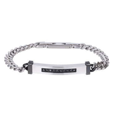 BSS1207 STAINLESS STEEL ID PLATE BRACELET WITH CZ