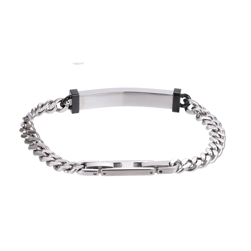 BSS1207 STAINLESS STEEL ID PLATE BRACELET WITH CZ
