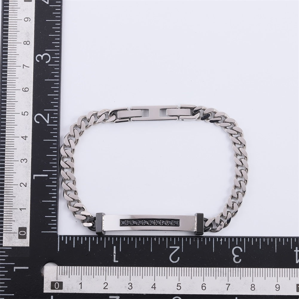 BSS1207 STAINLESS STEEL ID PLATE BRACELET WITH CZ