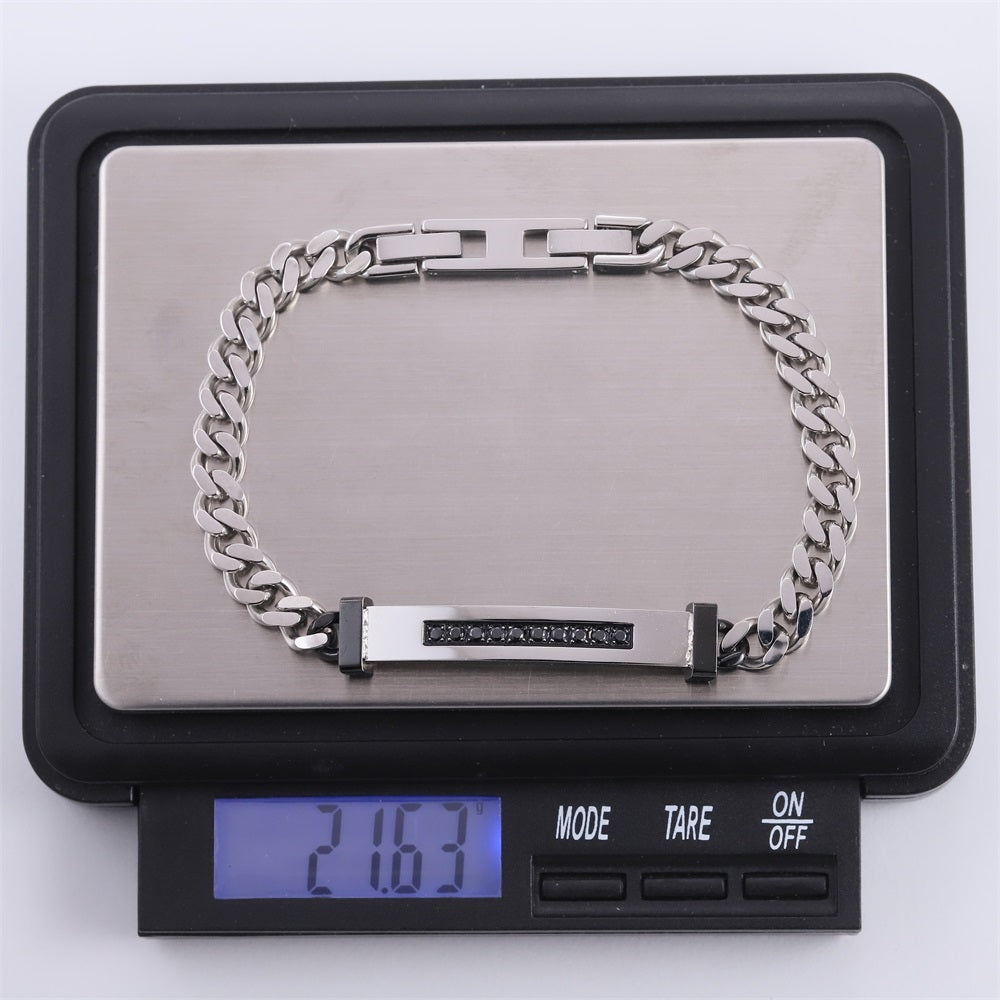 BSS1207 STAINLESS STEEL ID PLATE BRACELET WITH CZ